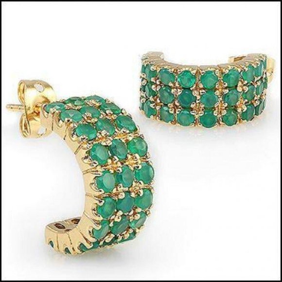 2.25 CT green agate 18KGP hoop earrings - Picture 2 of 2